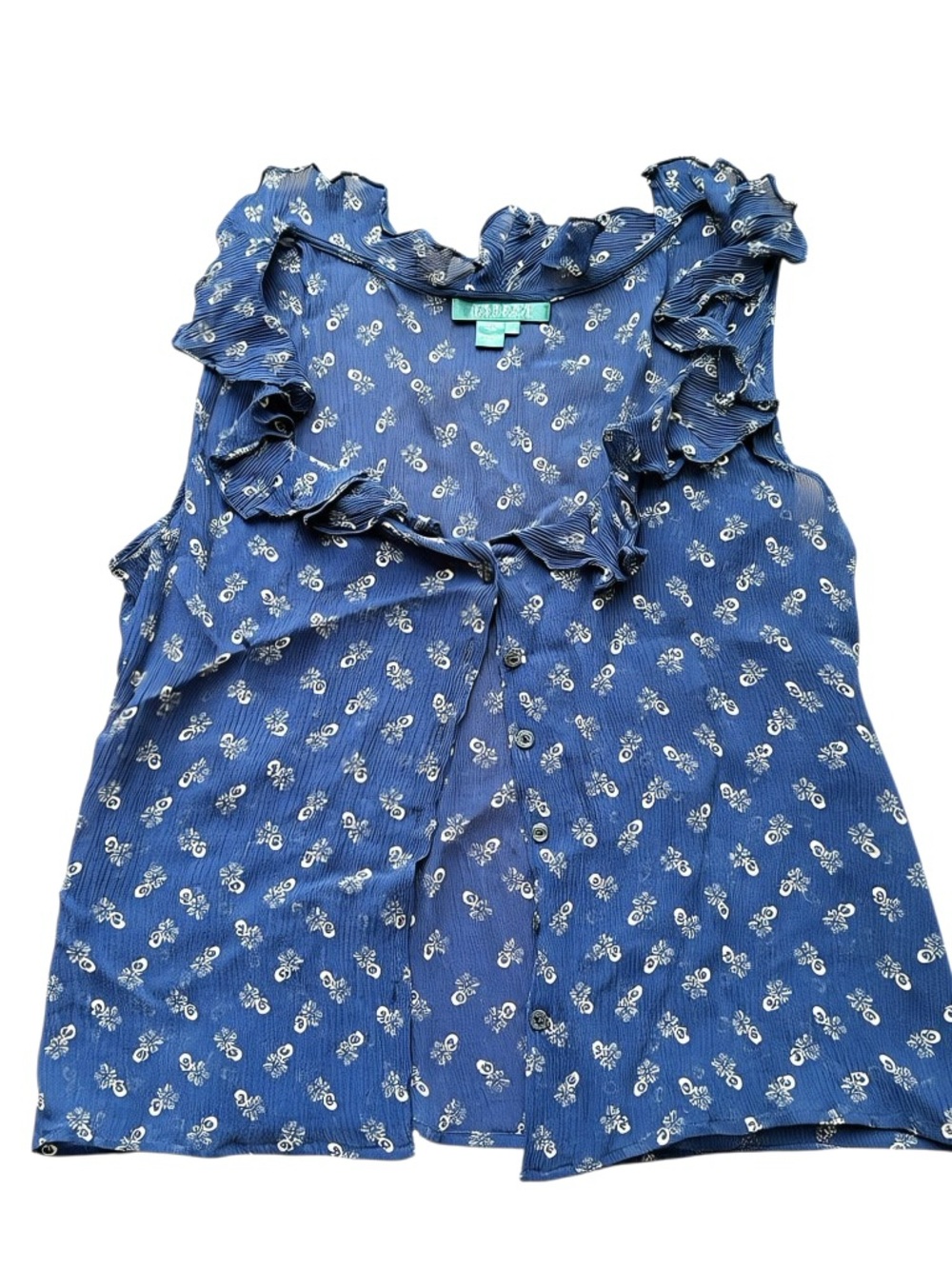 Vintage Lauren Ralph Lauren Silk Ruffle-Neck Sleeveless Blouse